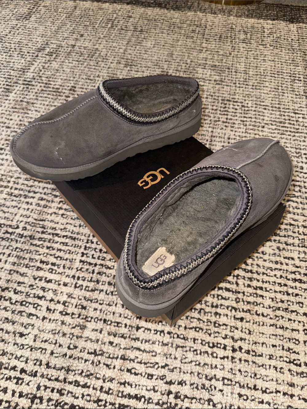 UGG Men’s Tasman Slip-On Suede Clog — Charcoal Gray
